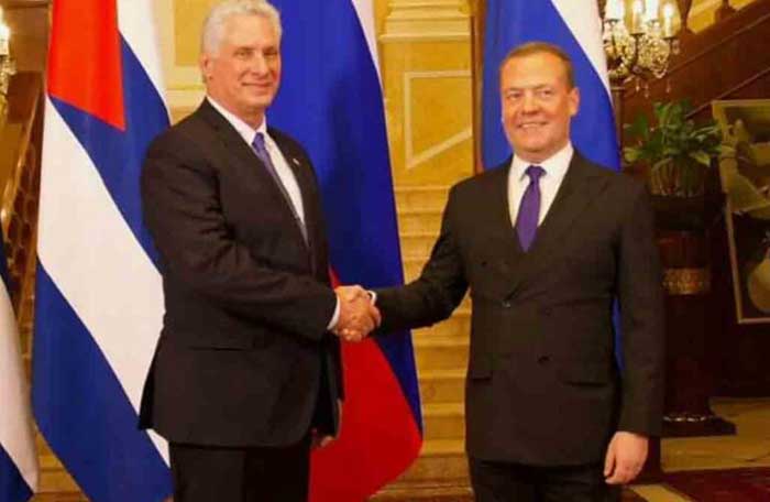 Deputy Chairman of the Russian Security Council Dmitry Medvedev met on Monday with Cuban President Miguel Diaz-Canel