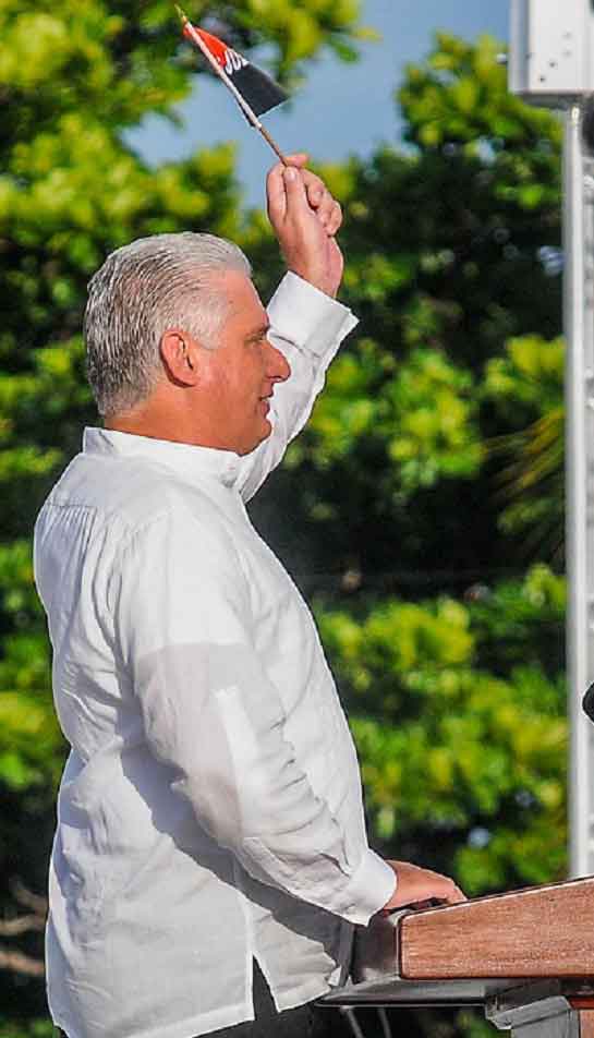 Miguel Mario Díaz-Canel Bermúdez, Primer Secretario del Comité Central del Partido Comunista de Cuba y Presidente de la República, en el acto central por el Aniversario 69 del asalto a los cuarteles Moncada y Carlos Manuel de Céspedes