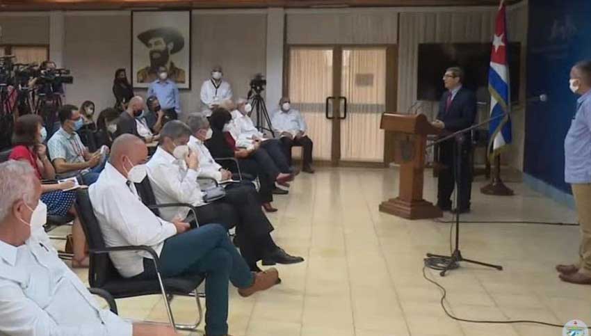 Foreign Minister Bruno Rodríguez Parrilla addresses the press in Havana, July 13, 2021.