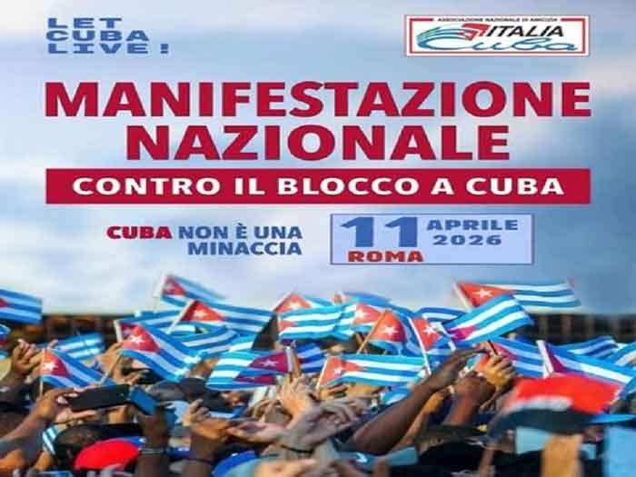 Marcha nacional solidaria con Cuba en Roma el 11 de abril.