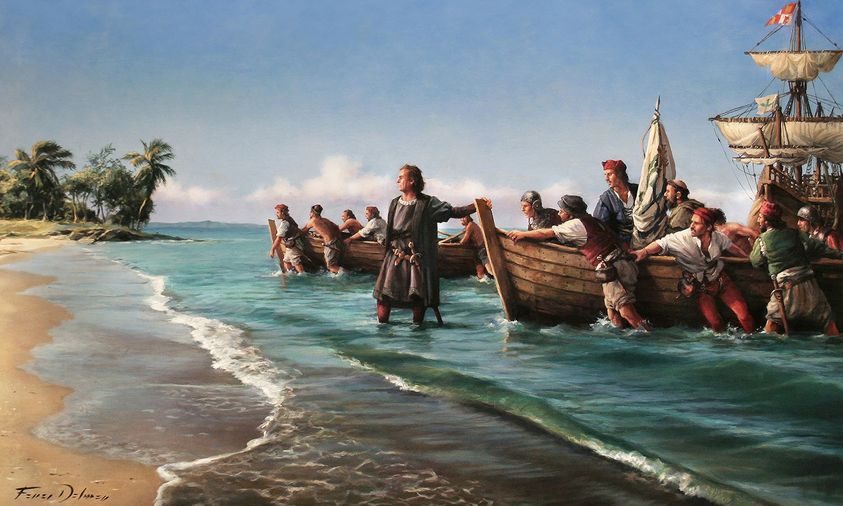 Pintura de la llegada de Colón a Cuba