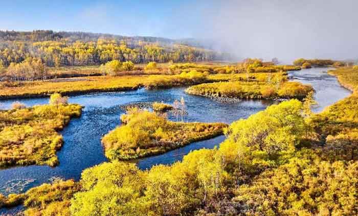 Autumn view of the Arxan National Forest Park.