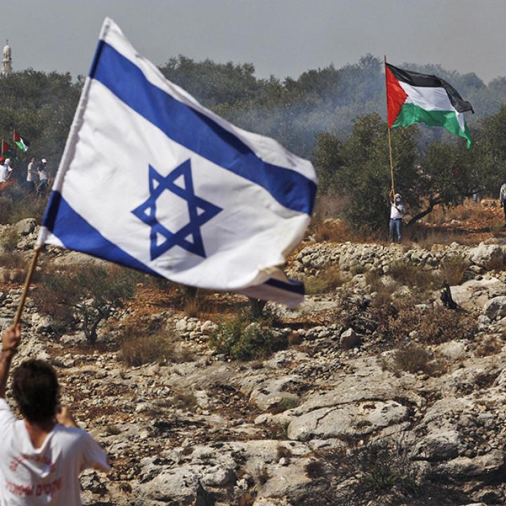 israel palestinian flagsAP08100306412 1