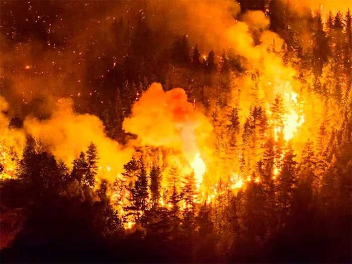 Las condiciones climáticas extremas favorecen el avance del fuego hacia zonas pobladas.