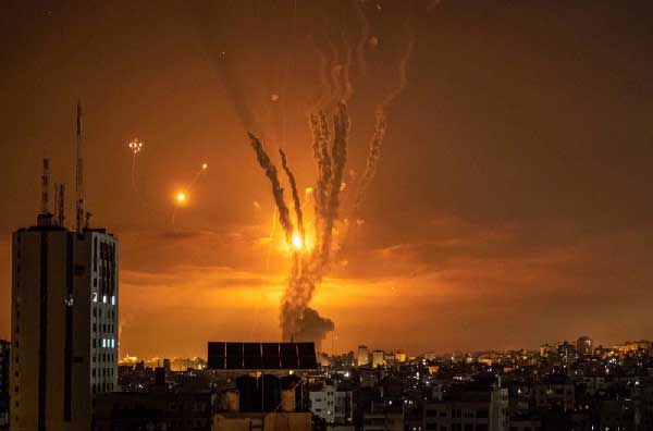 Retaliatory rockets launched towards Israeli-occupied territories from Gaza Strip amid a volley of missiles fired from the Israeli regime’s increasingly ineffective Iron Dome system on May 14, 2021 in Gaza City, Palestine.
