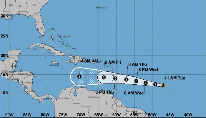 The U.S. National Hurricane Center (NHC) indicated that Bret was located 1,815 kilometers east of the Windward Islands