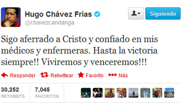 Último tuit de Hugo Chávez en Twitter