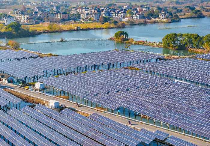 Fishery-solar power integration project in Gulong village, Changxing county, Huzhou, east China's Zhejiang province. 